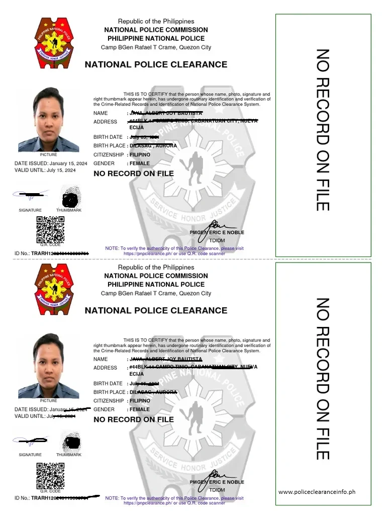 Police Clearance Sample