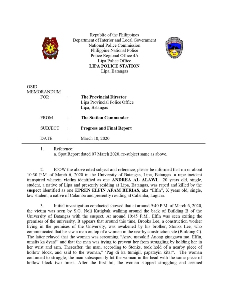 Police Report Sample in the Philippines