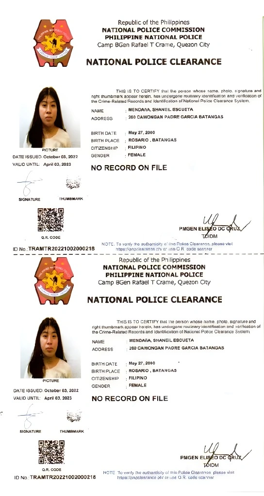 Police Clearance Sample Format
